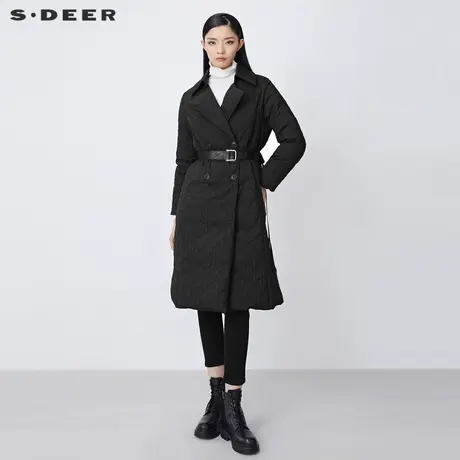 【直播间专属】sdeer圣迪奥双排扣肌理收腰长款羽绒服S21482458图片