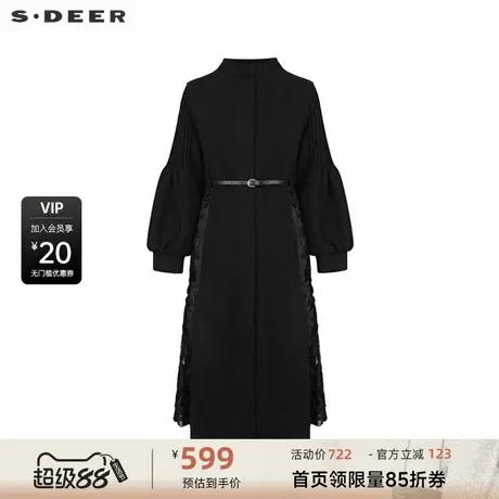 sdeer圣迪奥女装立领收腰肌理压褶长款羽绒服S234Z2451图片