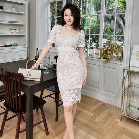 气质轻奢女神范修身露背包臀裙夏季新款蕾丝名媛高级感收腰连衣裙图片