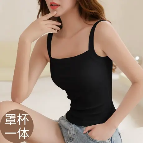 纯棉吊带背心女带胸垫一体式文胸bra黑色上衣内搭外穿打底内衣夏图片