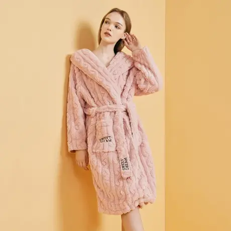 睡袍女秋冬季珊瑚绒加厚加绒睡衣冬天法兰绒可外穿家居服毛绒浴袍图片