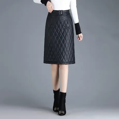 加厚加棉皮裙女冬季高腰包臀铅笔裙2023新款中裙半身裙显瘦一步裙图片