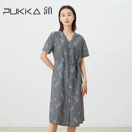 蒲PUKKA原创设计女装2023夏季法式V领显瘦气质短袖印花连衣裙图片