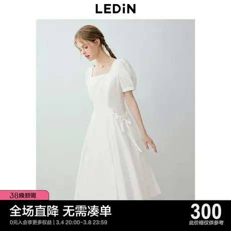 乐町方领衬衫裙24年春季新款蝴蝶结口袋连衣裙松弛少女感白色长裙图片