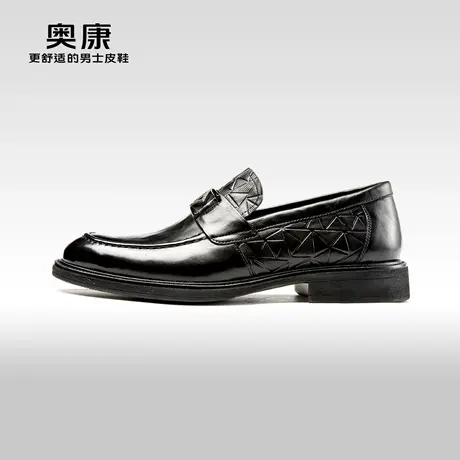 AOKANG奥康2024春季新款商务休闲鞋男真皮舒适一脚蹬宴会单鞋商品大图