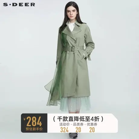 sdeer圣迪奥秋装休闲翻领收腰水墨拼接长款风衣S21181811图片