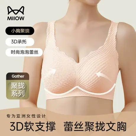 猫人内衣女小胸聚拢无痕美背文胸防下垂薄款蕾丝性感无钢圈抹胸罩商品大图