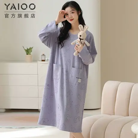 雅鹿100%纯棉女士套头睡裙2025年春秋季新睡衣带胸垫可外穿家居服图片