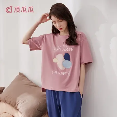 顶瓜瓜睡衣女夏款纯棉宽松休闲可外穿短袖长裤家居服春秋新款套装商品大图