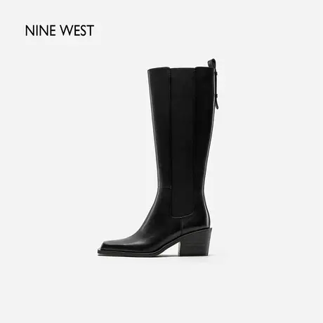 Nine West/玖熙甜酷方头高跟时装靴2023年冬季新品摩登真皮长筒靴商品大图