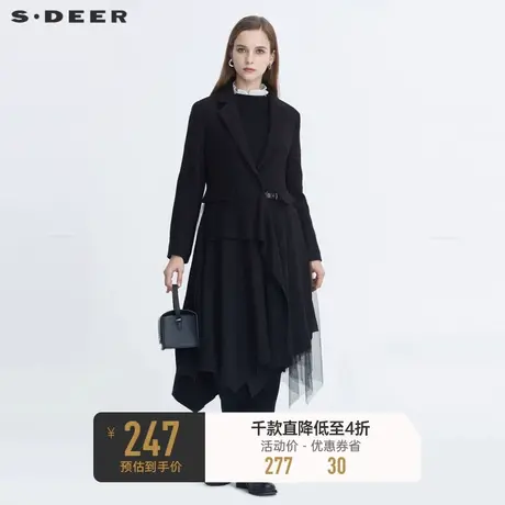 sdeer圣迪奥冬季女装休闲西装领网纱拼接千金毛呢大衣S20481831图片