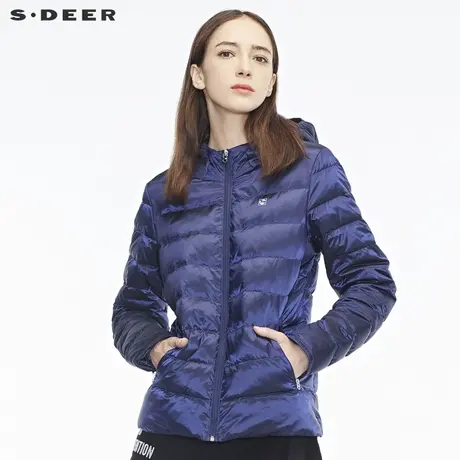 【预售】sdeer圣迪奥2018金属感面料拉链装饰连帽羽绒服S18482407商品大图