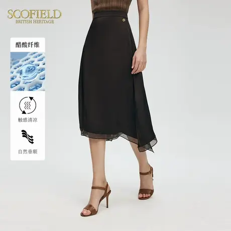 【醋酸】Scofield女装优雅半身裙不对称荷叶边微透半裙2025夏新品图片