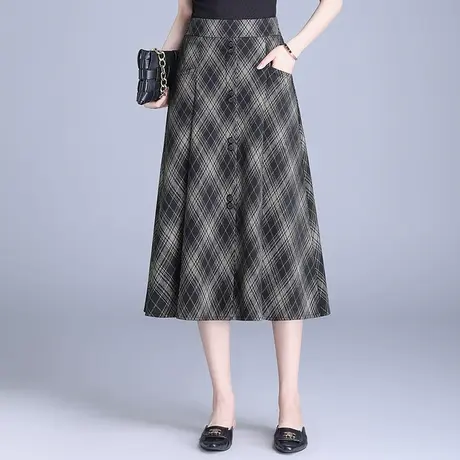 格子半身裙女2025春夏新款高腰显瘦遮胯a字裙时尚气质百搭中长裙图片
