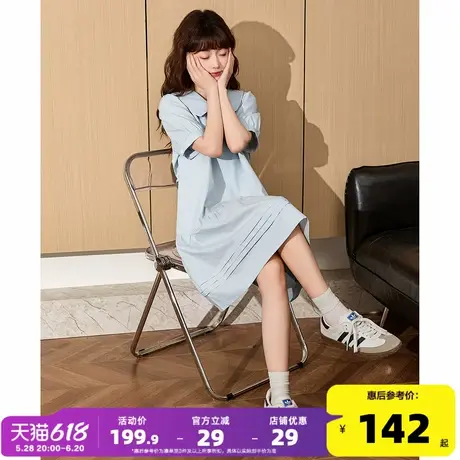 唐狮夏日蓝色娃娃领连衣裙女2025新款短袖衬衫裙夏季裙子小个子Q图片