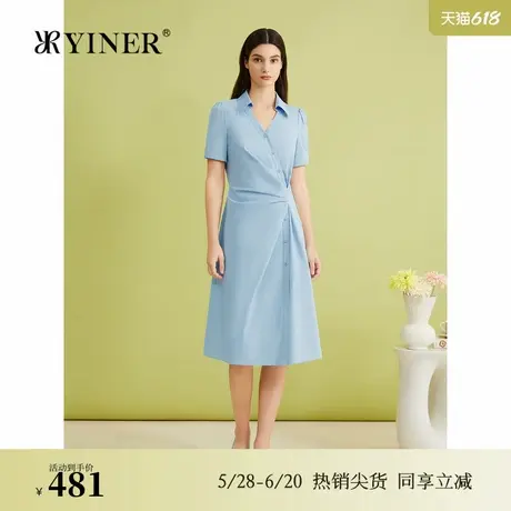 YINER音儿专选夏季时尚法式优雅海鸥领收腰衬衫式连衣裙图片