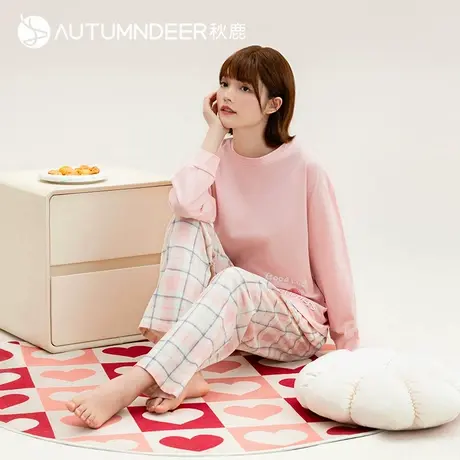 秋鹿【断码仅剩XXL】睡衣女小花格子裤可外穿家居服高级感套头图片