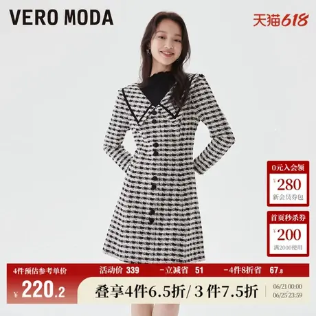 Vero Moda奥莱连衣裙秋冬新款时尚优雅格纹假两件收腰裙子女百搭图片