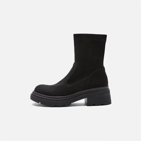 奥莱专供Nine West/玖熙2025冬弹力靴女工业美学时尚粗高跟短靴女图片