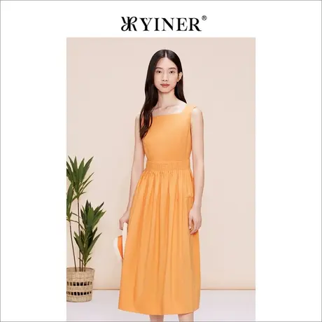 YINER音儿春季女装高腰无袖收腰设计感法式优雅长款连衣裙图片