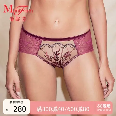 曼妮芬性感蕾丝内裤女士轻透舒适中腰低脚裤内搭底裤20612306图片
