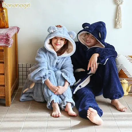bananagirl睡衣女秋冬珊瑚绒甜美可爱情侣睡衣保暖加厚男家居服女图片
