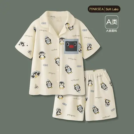 睡衣女款夏新款A类莫代尔棉短袖短裤女士套装可爱企鹅少女家居服图片