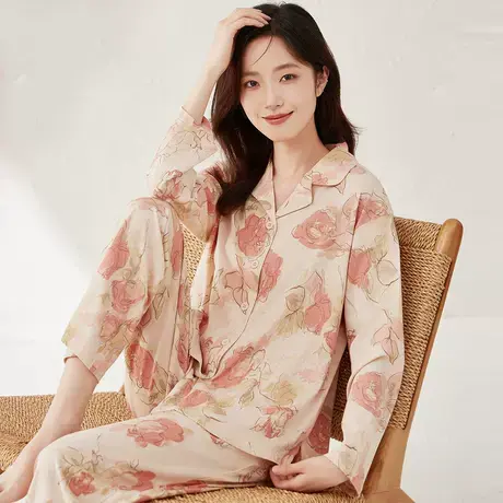顶瓜瓜睡衣女款春秋季纯棉印花长袖薄款家居服套装图片