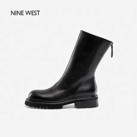 Nine West/玖熙中筒靴女2023年秋冬新款时装靴牛皮靴子中跟瘦瘦靴图片