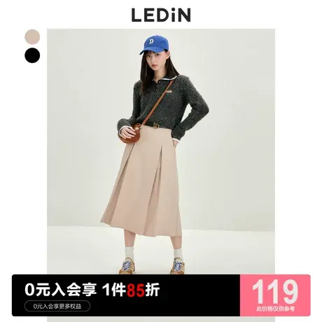 乐町复古高腰半裙休闲秋冬新款裙子简约长裙伞裙加厚半身裙图片