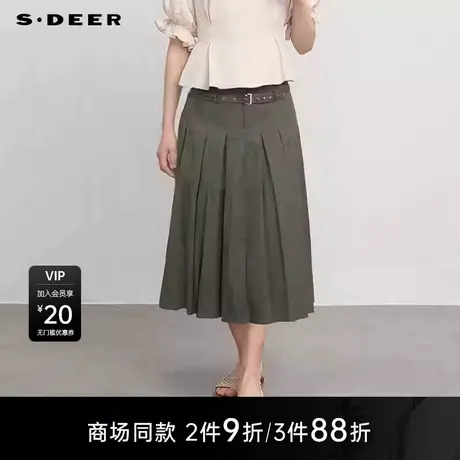 【商场同款】sdeer圣迪奥女个性高腰系带不规则百褶长裙S25281121图片