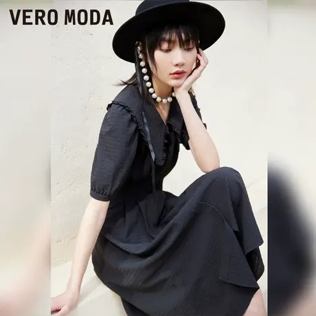 Vero Moda奥莱夏季清仓甜美娃娃领纯色肌理感中长气质连衣裙子图片