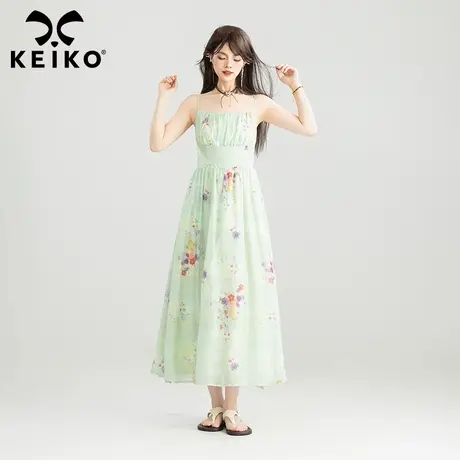 KEIKO[莱赛尔纤维] 薄荷绿碎花连衣裙夏季五一出游打揽显瘦吊带裙图片