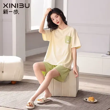 新一步短袖短裤睡衣女夏天莱卡棉薄夏季可外穿家居服套装纯棉新款图片