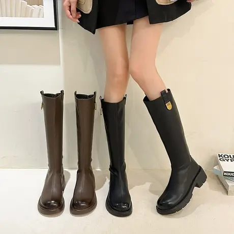 永希复古靴子夏款女2023年新款法式骑士靴爆款显瘦粗跟高跟长筒靴商品大图