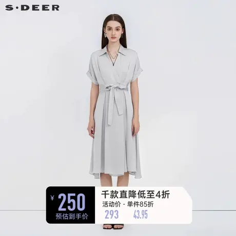sdeer圣迪奥衬衫裙春装V领收腰气质通勤高级感连衣裙S223Z12G9图片