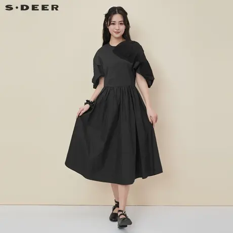 sdeer圣迪奥秋夏不规则原创设计高腰甜美公主袖连衣裙女S20181213图片