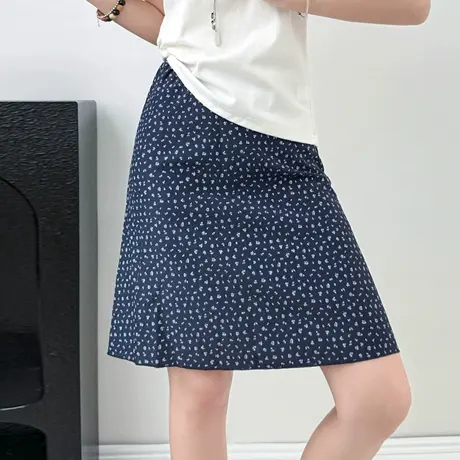 藏青色复古碎花短裙女夏季2025新款高腰a字百搭显瘦包臀半身裙子图片