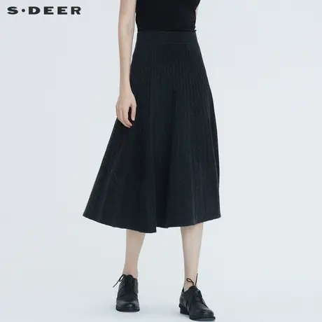 sdeer圣迪奥女装新款优雅通勤松紧针织羊毛高腰长裙S20461114图片