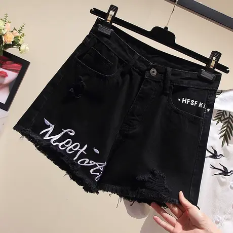 胖妹妹高腰阔腿裤大码女装新款2023年显瘦牛仔短裤辣妹夏装热裤潮商品大图