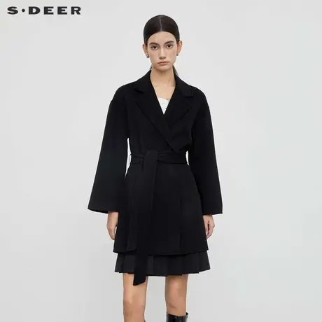 【直播间专属】sdeer圣迪奥休闲西装领收腰短款毛呢大衣S23462601图片