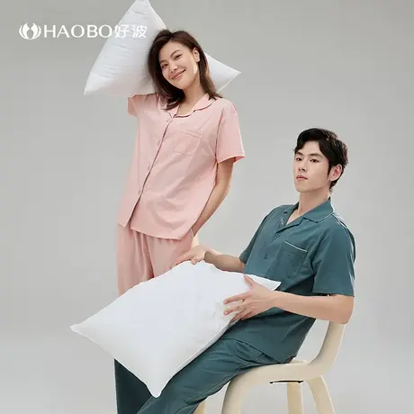 夏季薄款睡衣女夏短袖长裤睡衣套装可外穿休闲大码宽松男家居服图片
