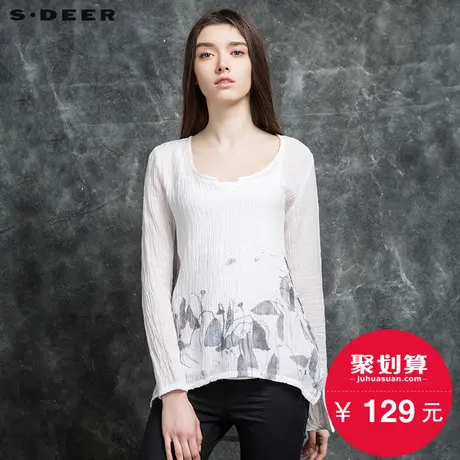 sdeer圣迪奥2017秋装女棉麻印花休闲气质两件套长袖T恤S16180229商品大图