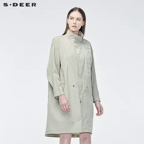 sdeer圣迪奥女装宽松休闲立领撞色字母落肩袖H型风衣S19181825图片