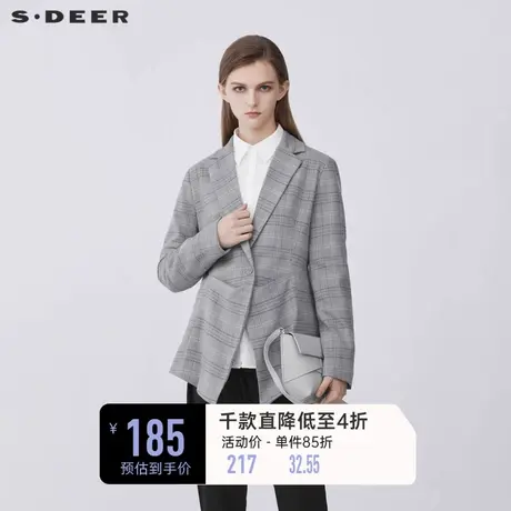 sdeer圣迪奥女装设计感平驳领一粒扣格纹西装外套S21362225商品大图