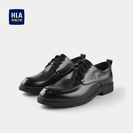 HLA/海澜之家头层牛皮正装皮鞋2025新款抽绳系带圆头通勤鞋子男图片