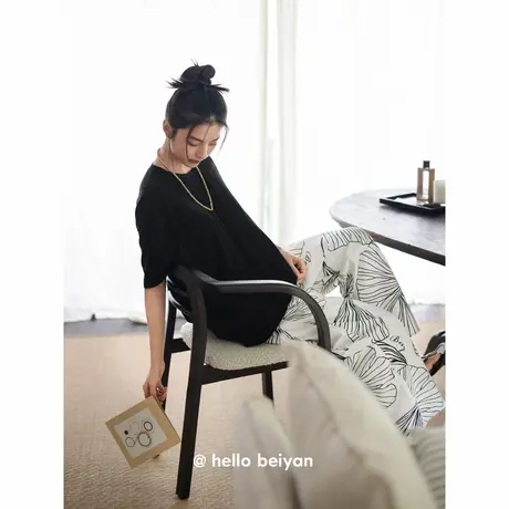 贝妍高级感睡衣女夏季薄款短袖长裤套装可外穿凉感莫代尔棉家居服图片