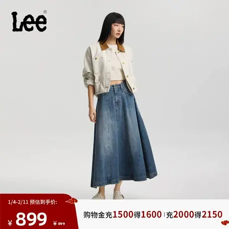 Lee商场同款26春夏新品五袋款磨边设计A字牛仔半裙中蓝色女潮流图片