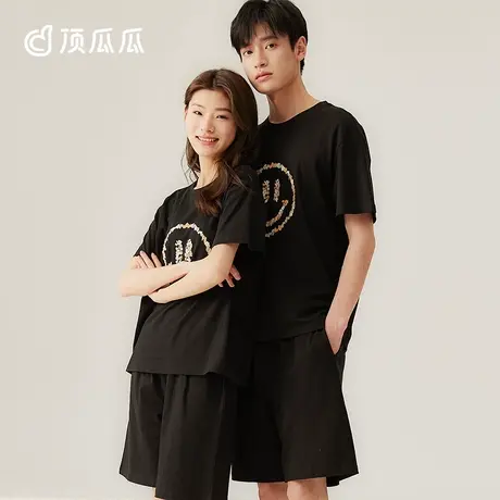 顶瓜瓜情侣纯棉睡衣女士薄款短袖卡通笑脸可外穿家居服套装男图片