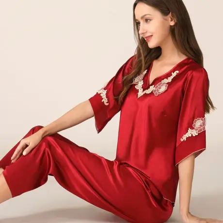 睡衣女夏季2023年新款真丝套装大码丝绸家居服冰丝性感女春秋商品大图